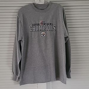 Reebok Steelers '06 Super Bowl XL  Lg Slv Tee Shirt  Sz M. Lt Gray  Embroidered